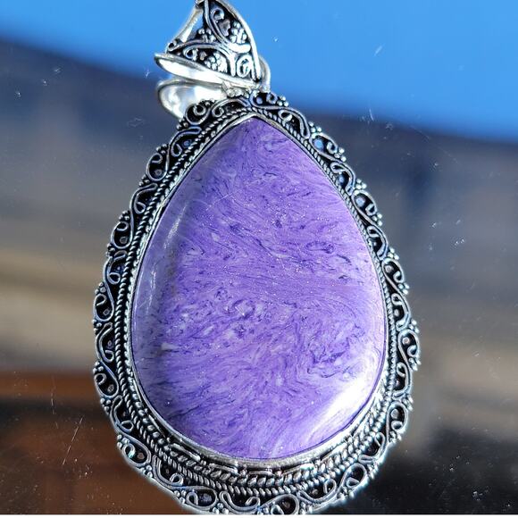 Sterling Silver Purple Stone Pendant with 20-Inch Chain - Picture 1 of 10